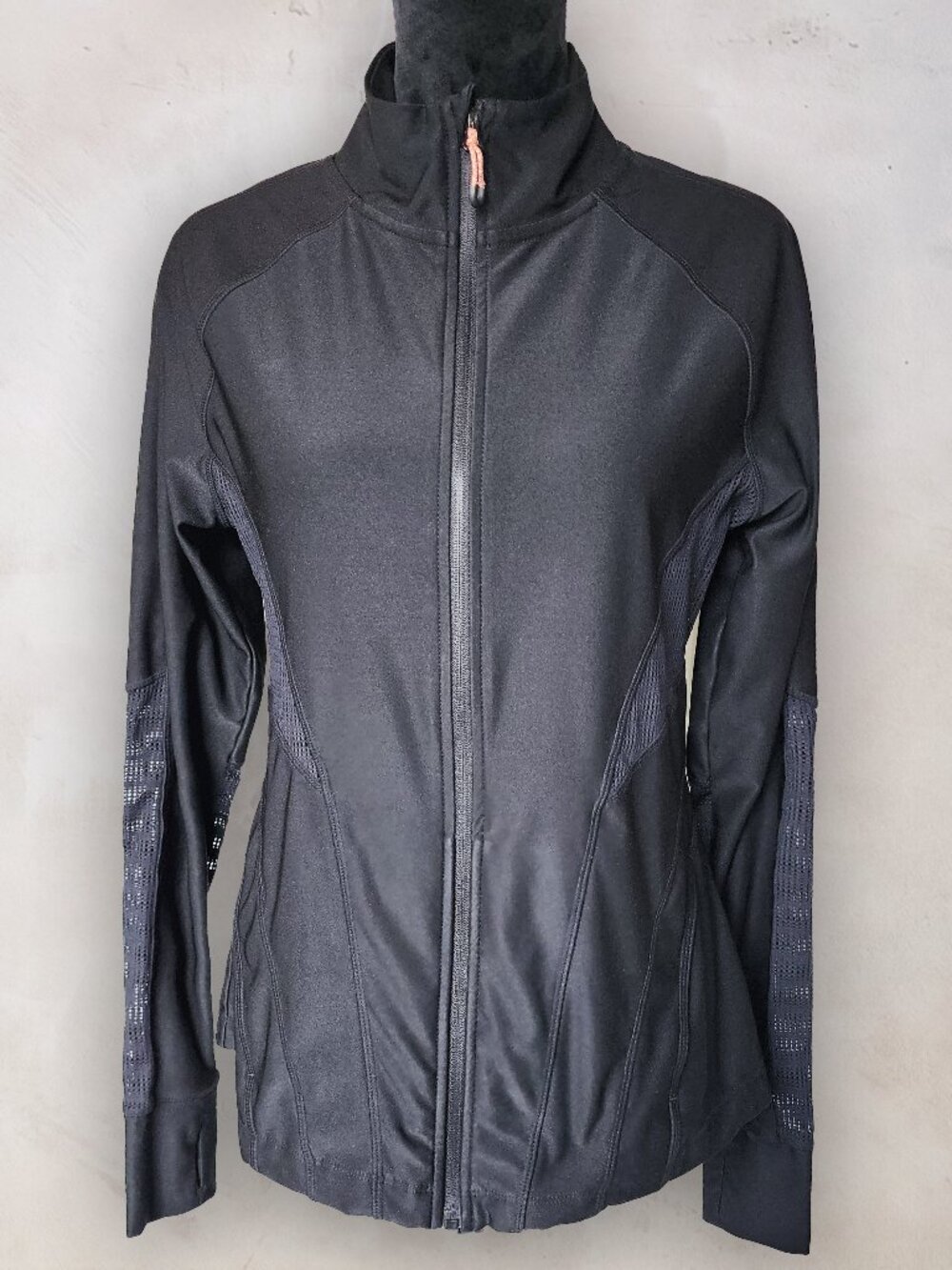 Mondetta Black Mesh Panel Full Zip Athletic Track Running Jacket Thumbholes M